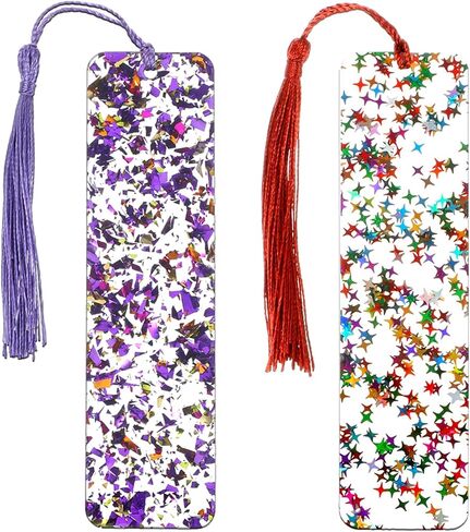 2pcs Glitter Resin Bookmarks for Girls Tassel Bookmarks Orange Purple Acrylic Bookmark with Colorful Silk Tassels for Women Girls Book Lovers Reading Presents in Saudi Arabia