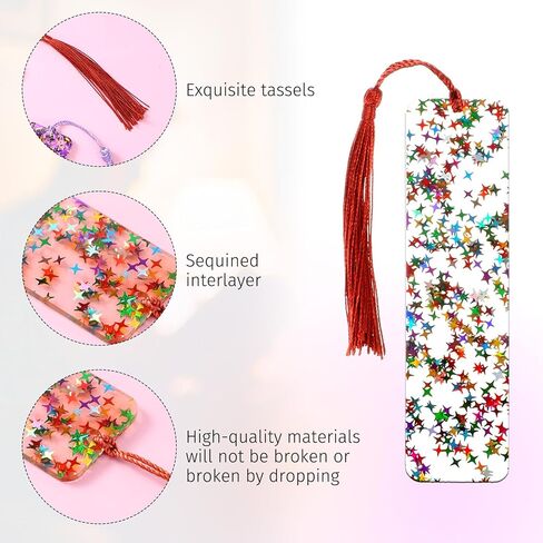 2pcs Glitter Resin Bookmarks for Girls Tassel Bookmarks Orange Purple Acrylic Bookmark with Colorful Silk Tassels for Women Girls Book Lovers Reading Presents in Saudi Arabia