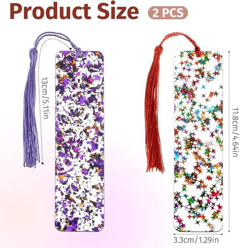 2pcs Glitter Resin Bookmarks for Girls Tassel Bookmarks Orange Purple Acrylic Bookmark with Colorful Silk Tassels for Women Girls Book Lovers Reading Presents in Saudi Arabia