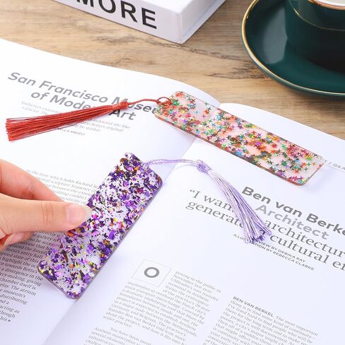 2pcs Glitter Resin Bookmarks for Girls Tassel Bookmarks Orange Purple Acrylic Bookmark with Colorful Silk Tassels for Women Girls Book Lovers Reading Presents in Saudi Arabia
