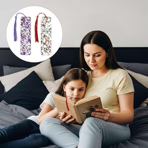 2pcs Glitter Resin Bookmarks for Girls Tassel Bookmarks Orange Purple Acrylic Bookmark with Colorful Silk Tassels for Women Girls Book Lovers Reading Presents in Saudi Arabia