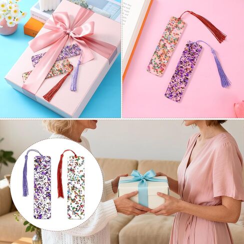 2pcs Glitter Resin Bookmarks for Girls Tassel Bookmarks Orange Purple Acrylic Bookmark with Colorful Silk Tassels for Women Girls Book Lovers Reading Presents in Saudi Arabia