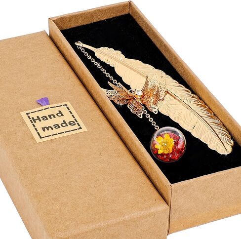 Metal Feather Bookmark with Butterfly Charm – Cute Christmas Stocking Stuffer for Women & Teacher Gifts – Book Lover Gift & Secret Santa Idea – Gift Box Included in Saudi Arabia