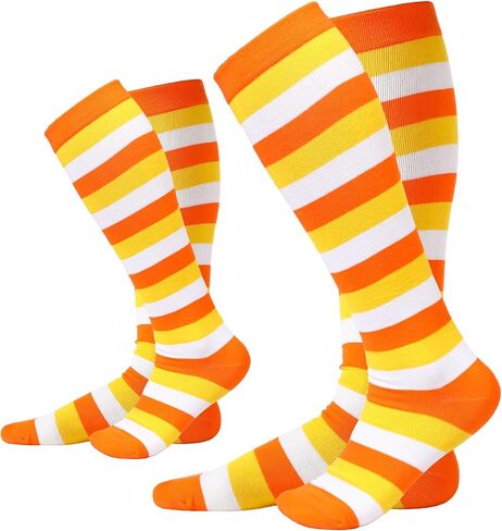 2 Pairs Candy Corn Socks Striped Knee High Stockings High Witch Knee Stockings Halloween Tube Socks in Kuwait