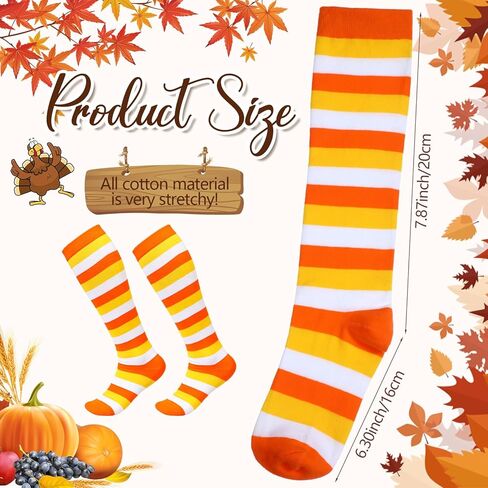 2 Pairs Candy Corn Socks Striped Knee High Stockings High Witch Knee Stockings Halloween Tube Socks in Kuwait