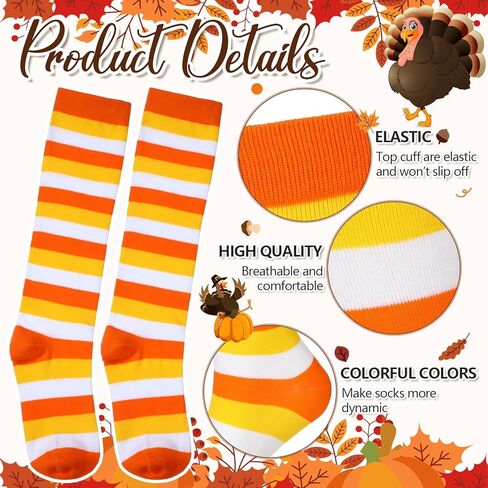 2 Pairs Candy Corn Socks Striped Knee High Stockings High Witch Knee Stockings Halloween Tube Socks in Kuwait