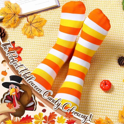 2 Pairs Candy Corn Socks Striped Knee High Stockings High Witch Knee Stockings Halloween Tube Socks in Kuwait