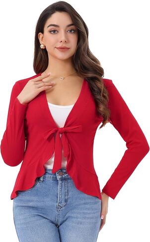 سترة نسائية من Allegra K بربطة أمامية أنيقة كاجوال ذات ثنيات مكشكشة لفساتين النساء in Kuwait