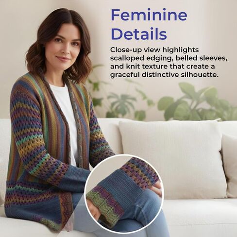 Striped Bell Sleeve Cardigan for Women, Knitted Open Front Jacket with Long Sleeves, Loose Outerwear Coat in Saudi Arabia