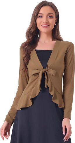 Allegra K Women's Tie Front Sweater Dressy Casual Cardigan Draped Ruffle Shrugs for Women Dresses in Saudi Arabia