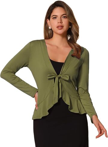 Allegra K Women's Tie Front Sweater Dressy Casual Cardigan Draped Ruffle Shrugs for Women Dresses in Saudi Arabia