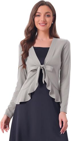 Allegra K Women's Tie Front Sweater Dressy Casual Cardigan Draped Ruffle Shrugs for Women Dresses in Saudi Arabia