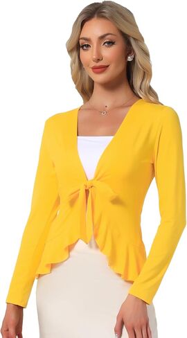 Allegra K Women's Tie Front Sweater Dressy Casual Cardigan Draped Ruffle Shrugs for Women Dresses in Saudi Arabia