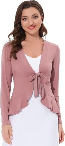 Allegra K Women's Tie Front Sweater Dressy Casual Cardigan Draped Ruffle Shrugs for Women Dresses in Saudi Arabia