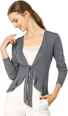 Allegra K Women's Tie Front Sweater Dressy Casual Cardigan Draped Ruffle Shrugs for Women Dresses in Saudi Arabia