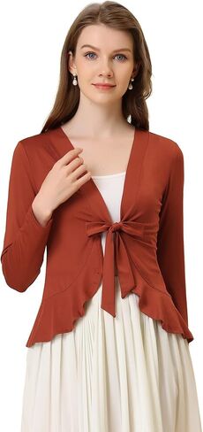 Allegra K Women's Tie Front Sweater Dressy Casual Cardigan Draped Ruffle Shrugs for Women Dresses in Saudi Arabia