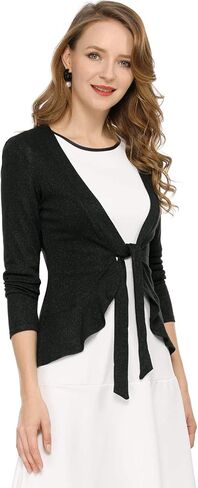 Allegra K Women's Tie Front Sweater Dressy Casual Cardigan Draped Ruffle Shrugs for Women Dresses in Saudi Arabia