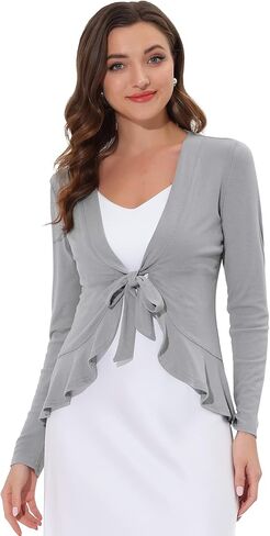 Allegra K Women's Tie Front Sweater Dressy Casual Cardigan Draped Ruffle Shrugs for Women Dresses in Saudi Arabia