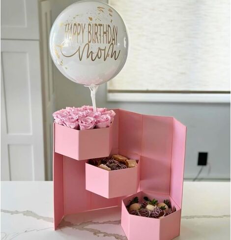 UNIKPACKAGING Flower Gift Box with Surprise Tiers, Hexagon Shape, 8.5x7.4x15 inches, for Luxury Gift and Flower Arrangemetns (Pink) in Kuwait