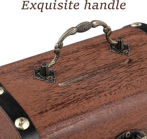 Yardwe Retro Treasure Chest with Lock and Key 5.7 Inch Wooden Piggy Bank Storage Box for Coins Kids Bank Home Office Organizer in Saudi Arabia