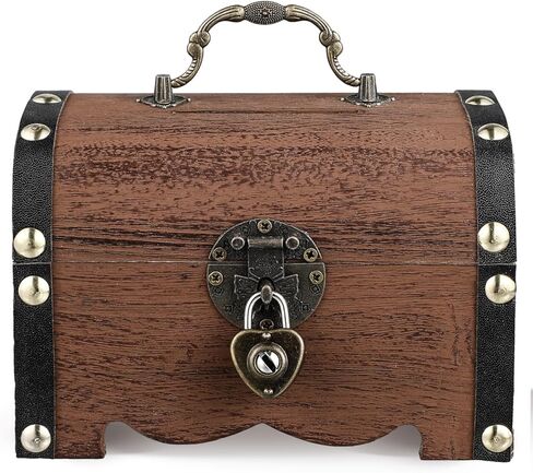 Yardwe Retro Treasure Chest with Lock and Key 5.7 Inch Wooden Piggy Bank Storage Box for Coins Kids Bank Home Office Organizer in Saudi Arabia