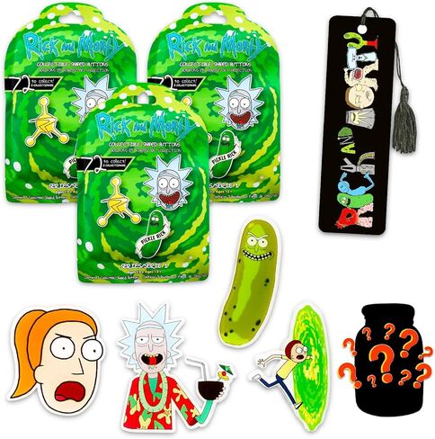 Rick and Morty Blind Bag Set - 3 Pack Bundle with Blind Bag Mystery Button Pins Plus Bookmark | Rick and Morty Collectible Pin Mystery Pack in Saudi Arabia