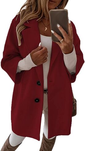 ECDAHICC Womens Fall Winter Wool Blend Pea Coat 3/4 Sleeve Notched Lapel Colla Single-Breasted Midi Outerwear in Kuwait