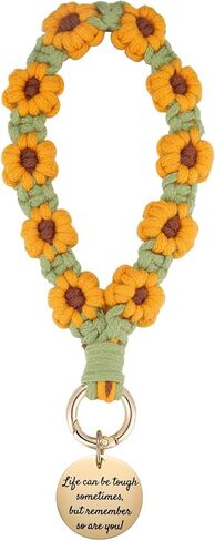 Kvekstio Macrame Keychain Wristlet Keychain, Weavea Floral Keyring Holder Bracelet Cute Lanyard Key Chain for Women in Kuwait