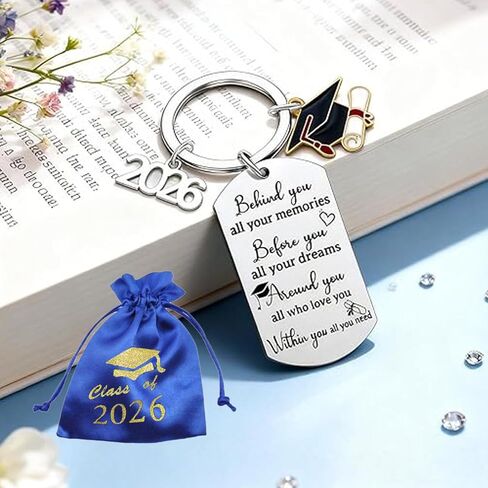 2026 Graduation Gifts Keychain with Poem, College Send-off Care Package for New Grad, Class of 2026 Senior Gift for Her Him, Black Card, Blue Velvet Pouch & Gift Box in Kuwait