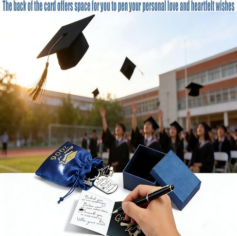 2026 Graduation Gifts Keychain with Poem, College Send-off Care Package for New Grad, Class of 2026 Senior Gift for Her Him, Black Card, Blue Velvet Pouch & Gift Box in Kuwait