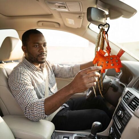 حقيبة على شكل سلسلة مفاتيح على شكل حصان برتقالي - سحر جلد فارس العصور الوسطى مع مسامير فضية ومحفظة حبل للحقيبة أو المفاتيح أو حقيبة الظهر in Kuwait