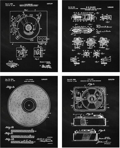 Vintage Vinyl Record Player Patent Prints, 4 (8x10) Unframed Photos, Wall Art Decor Gifts for Home Office Studio Gears Garage Man Cave College School Student Teacher Coach DJ Rock Roll Music Fans in Saudi Arabia
