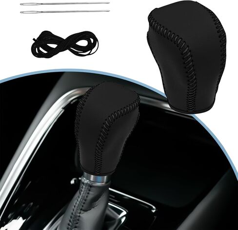 Msyuusr Car Gear Shift Cover, DIY Leather Shift Lever Cover, Automotive Accessories Gear Shifter Cover for Protecting Stick Shift Knob, Compatible with Honda Inspire Crider Integra (Leather Black Red) in Kuwait