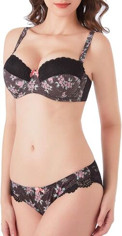 MIERSIDE Women's Comfort Sexy Strapless Bra and Panty Set (Black, 30DDD) in Kuwait