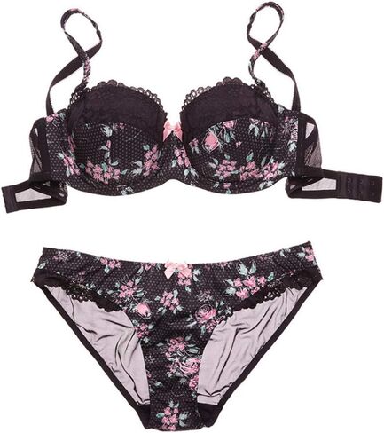 MIERSIDE Women's Comfort Sexy Strapless Bra and Panty Set (Black, 30DDD) in Kuwait