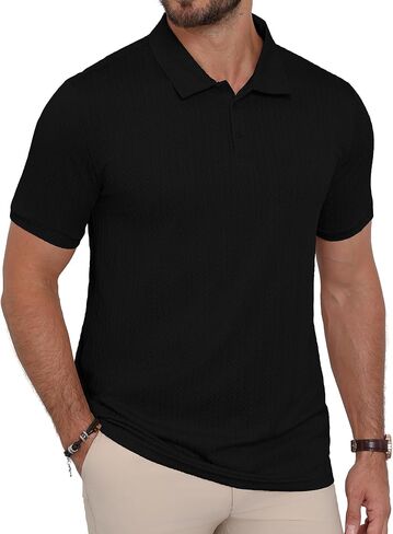 KUYIGO Mens Textured Polo Shirt Casual Collared Shirt Regular Fit Stretchy Golf Shirts in Kuwait
