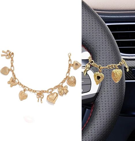 MORWLAT Steering Wheel Charm, Steering Wheel Accessory with Gold Heart Charm, Star Chain Car Interior Hanging Decor Rearview Mirror Car Rosary for Automotive Protection Charm Decor in Kuwait