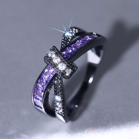 Charming Purple Cubic Zirconia Black Ring for Women Statement Jewelry for Engagement in Saudi Arabia