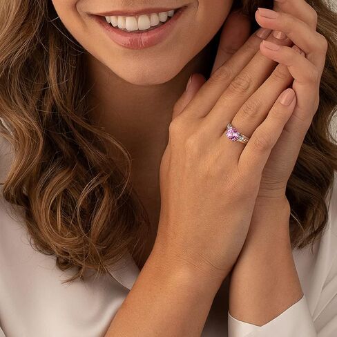 PEORA Created Pink Sapphire Cathedral Solitaire Ring for Women 925 Sterling Silver, 2.75 Carats Round Shape 8mm, Size 6, Engagement, Promise, Anniversary Ring, Sparkling Jewelry, w/Jewelry Box in Saudi Arabia