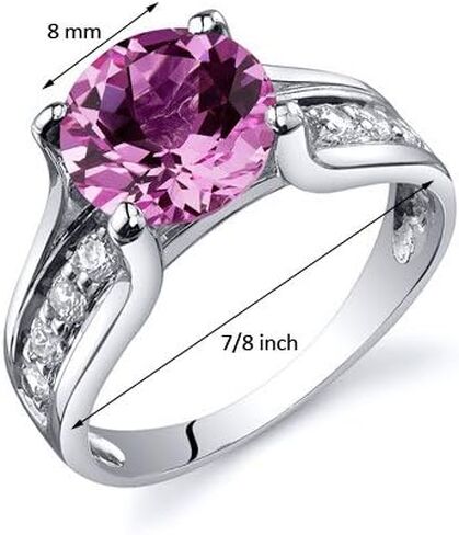 PEORA Created Pink Sapphire Cathedral Solitaire Ring for Women 925 Sterling Silver, 2.75 Carats Round Shape 8mm, Size 6, Engagement, Promise, Anniversary Ring, Sparkling Jewelry, w/Jewelry Box in Saudi Arabia