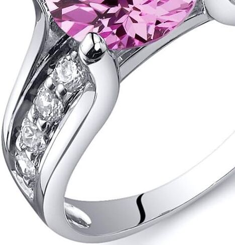 PEORA Created Pink Sapphire Cathedral Solitaire Ring for Women 925 Sterling Silver, 2.75 Carats Round Shape 8mm, Size 6, Engagement, Promise, Anniversary Ring, Sparkling Jewelry, w/Jewelry Box in Saudi Arabia