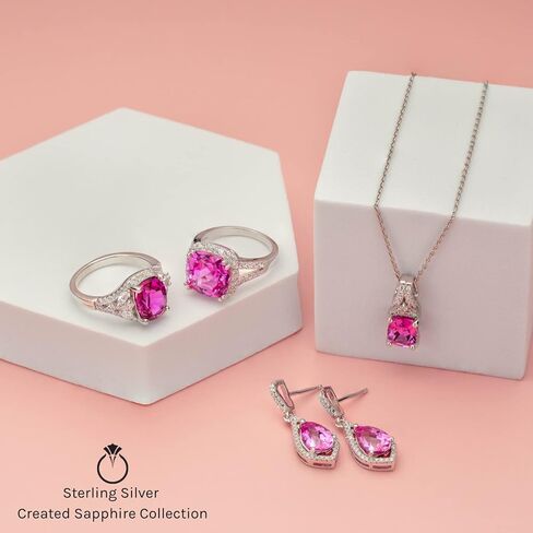 PEORA Created Pink Sapphire Cathedral Solitaire Ring for Women 925 Sterling Silver, 2.75 Carats Round Shape 8mm, Size 6, Engagement, Promise, Anniversary Ring, Sparkling Jewelry, w/Jewelry Box in Saudi Arabia