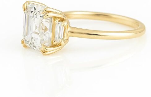 آرت ديكو 2.76 TC Asscher قطع سوليتير الرغيف الفرنسي قطع الجانبين مويسانيتي خاتم الخطوبة للنساء 14K الذهب الأصفر الصلب 4 مخالب خاتم الزفاف ملابس الحفلات هدية مجوهرات in Saudi Arabia