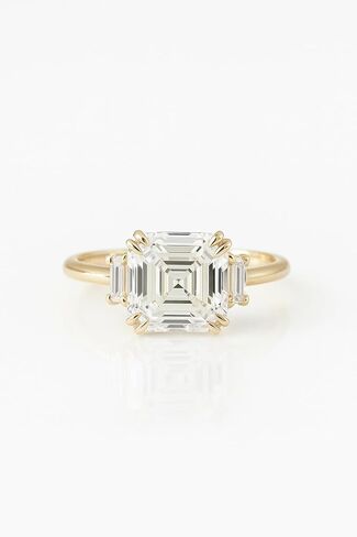آرت ديكو 2.76 TC Asscher قطع سوليتير الرغيف الفرنسي قطع الجانبين مويسانيتي خاتم الخطوبة للنساء 14K الذهب الأصفر الصلب 4 مخالب خاتم الزفاف ملابس الحفلات هدية مجوهرات in Saudi Arabia