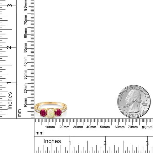 Gem Stone King 1.83 Cttw Oval Cabochon White Ethiopian Opal Red Created Ruby 18K Yellow Gold Plated Silver Ring for Women | Wedding Engagement Anniversary Promise Ring For Women in Saudi Arabia
