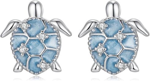 Shysnow Starfish Turtle Seashell Stud Earrings Sterling Silver 925 Blue Cubic Zirconia Ocean Sea Aniaml Jewelry Gifts for Her Women in Kuwait
