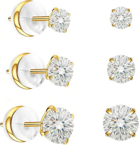 Moissanite Stud Earrings in 14K White Gold Plated Titanium | HypoAllergenic Earrings for Women & Men in Saudi Arabia