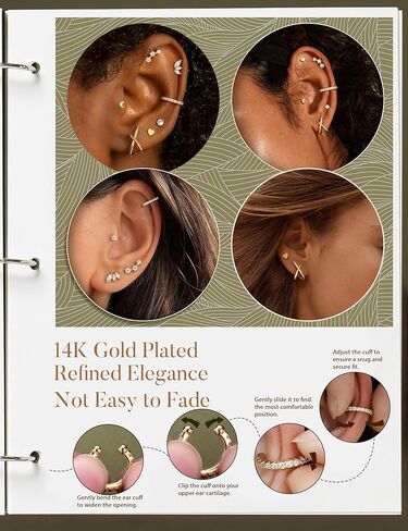 Tungary 7 Pairs 14K Gold Plated Surgical Stainless Steel Earrings Set for Multiple Piercings - Hypoallergenic Cartilage Stacking Studs with Butterfly Backs, Dainty Minimalist Jewelry Gift for Women in Saudi Arabia