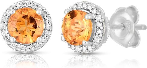 Femme Luxe Halo Birthstone Stud Earrings with Diamond in 925 Silver in Kuwait
