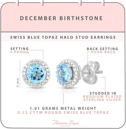 أقراط Femme Luxe Halo Birthstone مرصعة بالألماس من الفضة عيار 925 in Kuwait